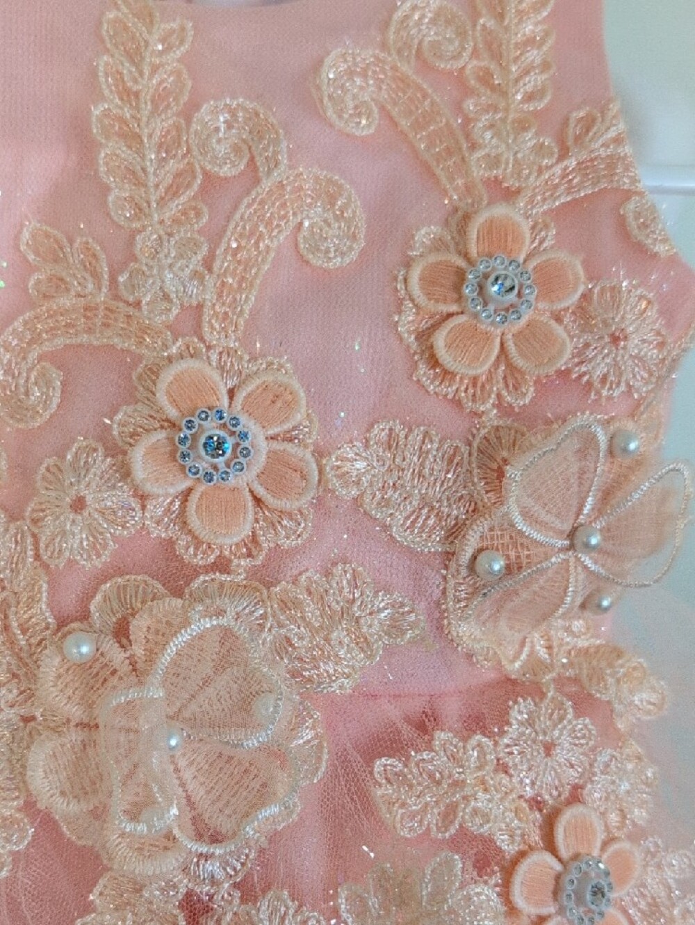Light Peach Floral Applique Tulle Baby Dress Size 18M - Picture 9 of 15